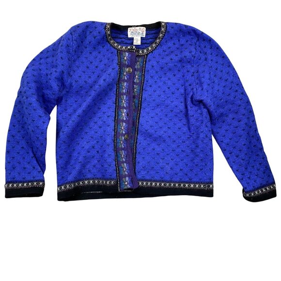 Vintage Tally-Ho Womens Cardigan Sweater Size XL Wool Knit Cottage Boho Blue - Picture 1 of 7